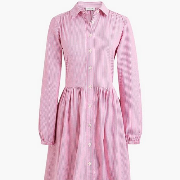 J. CREW Pink White Stripe Button Down Long Sleeve Shirt Mini Dress 8 - Picture 1 of 17